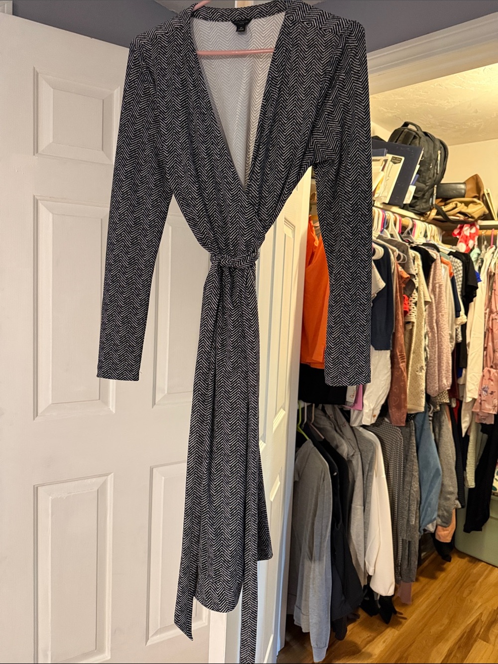 Ann Taylor Black & White Chevron Wrap Dress